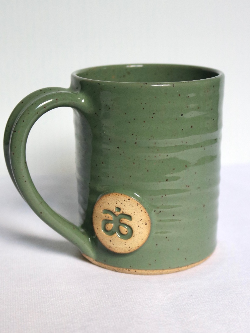 Handmade Studio Pottery Coffee Tea Mug Cup Signs by Artist Green Speckled Fall